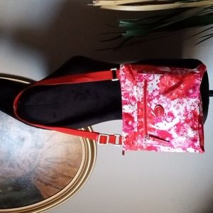 COACH Red & Pink Floral Nylon Crossbody Purse. Looks New!